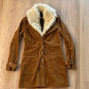 Free People tan corduroy 3/4 length jacket w/ removable collar.  Vintage style.